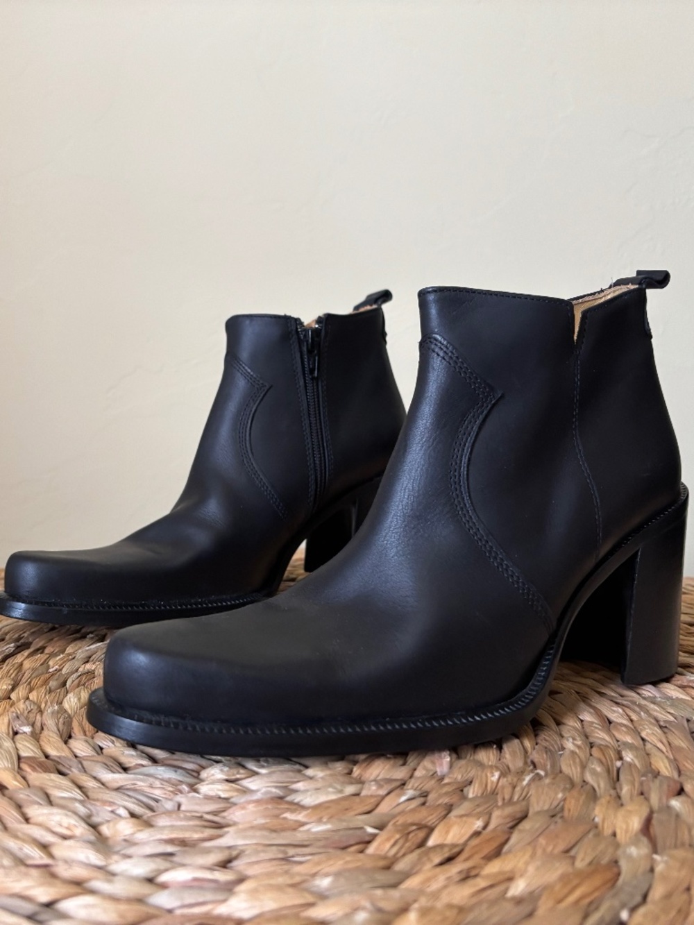 JOSEPHINE Black Matte Leather MADE IN ITALY Block Heeled ANKLE Boots 37.5